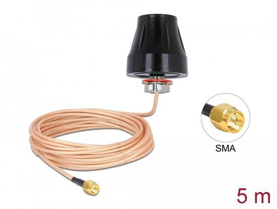 Delock LTE Antenna SMA plug 2 dBi fixed omnidirectional with connection cable (RG-316U 5 m) outdoor black