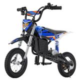 Elektrische motorfiets voor kinderen, 350 W, crossmotor 12 inch met opblaasbare banden, dubbele rem, achtervering, bel, 3 snelheidsmodi, accu 36 V 4,5 Ah, tot 20 km, maximale belasting 70 kg