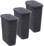 5Five Smalle Wasmand met deksel Rotan - 3x - donkergrijs