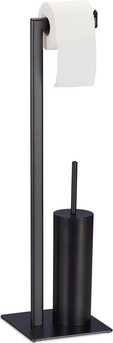 Relaxdays Toiletrolhouder - Toiletrolhouder - Borstelhouder - Toilet Accessoireset - Zwart