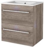 Basic Line Start 46 Badkamermeubelset - 60 x 46 cm - Met Grepen - 2 Lades - Keramische Wastafel - 1 Kraangat - Scotch Oak
