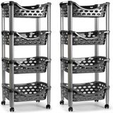 Plasticforte trolley - 2x - keukentrolley op wieltjes - 4-laags - grijs - kunststof - 40 x 88 cm