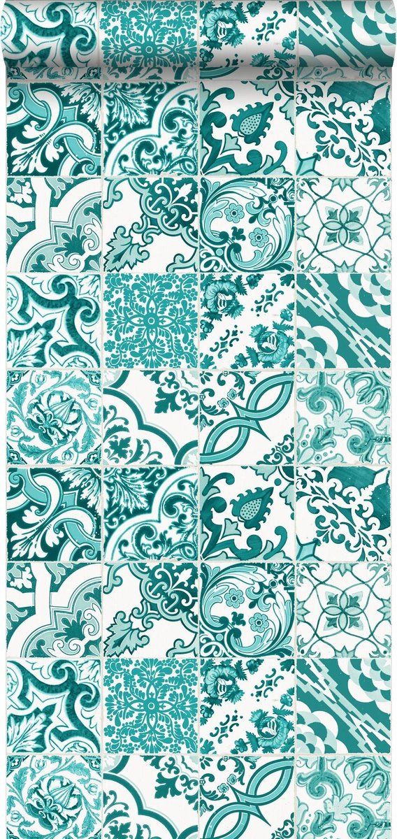 Esta Home Behang Tegelmotief Turquoise - 53 x 1005 cm - 148635
