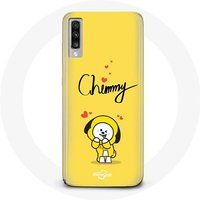 Maniacase Etui voor Samsung Galaxy A70 BTS Bangtan Boys BT21 Chimmy Jimin Gele Achtergrond