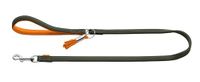 HUNTER hondenriem PORTOFINO van premiumleer, zacht en soepel, met gevoerde handlus, handgemaakt, Made in Germany, kleur: olijf/oranje, maat: 20/110