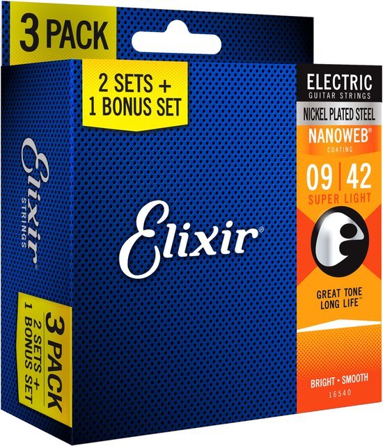 Elixir 16540 Nanoweb Electric 09-42 - 3 Pack