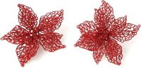 Inge-Glass Christmas ornaments - 6x pieces - Christmas star flower - red - clip - 18 cm - Christmas tree decoration