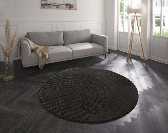 Mint rugs Rond vloerkleed 3D Fergus - donkergrijs 160 cm - Mint rugs