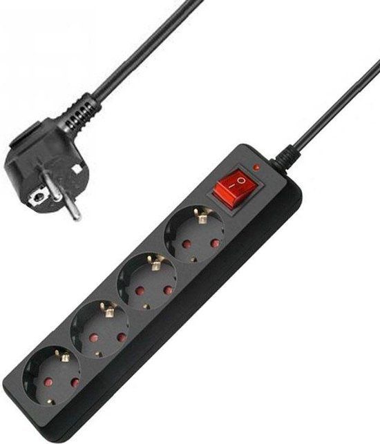Allteq Stekkerdoos met schakelaar - 4-voudig - Zwart - 3 meter