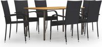 vidaXL 7-delige Tuinset Poly Rattan Zwart