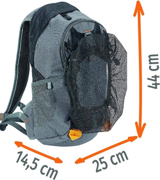 Hikemeister 15L Backpack - Unisex - Grey/Black - Nylon - Raincover - Adjustable Back - 44x25x16cm