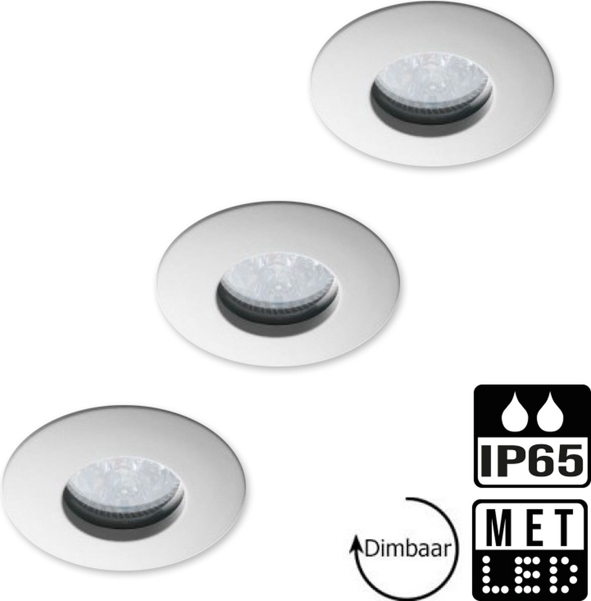 Lybardo Inbouwspots badkamer - 3-pack - IP65 + GU10 LED - 5.5W - Dimbaar - 2700K warm wit