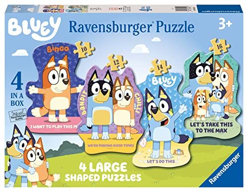 Ravensburger Bluey 4 grote puzzels (10, 12, 14, 16 stuks) voor kinderen vanaf 3 jaar, veelkleurig