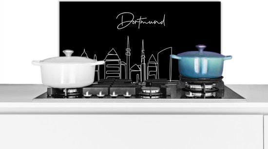 KitchenYeah Spatscherm keuken 70x30 cm - Dortmund Skyline - Zwart wit - Aluminium