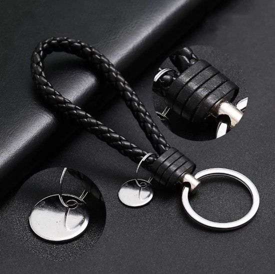 Leer-Design-Stoer-Zwarte Sleutelhanger van Heble® - Unisex - Zwart - Sleutelhanger