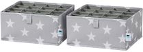 LOVE !T STORE !T LOVE IT STORE IT 2-delige lade-organizer - Stoffen opbergsysteem - Set met elk 16 vakken - Verstevigd met karton - Lichtgrijs met sterren - 30x30x15 cm