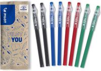 Pilot FriXion Ball Stick Set van 8 Uitwisbare Pennen - 2 Zwart, 2 Blauw, 2 Rood, 2 Groen - Medium Punt