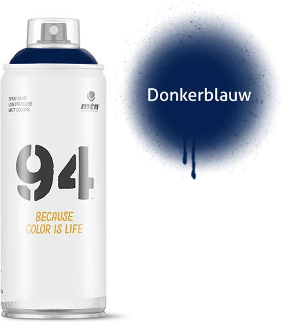 Montana-Colors 1x MTN94 spuitbus - 400ml spuitverf - Donkerblauw - Lage druk en matte afwerking - Spuitverf voor binnen en buiten gebruik voor vele doeleinden zoals klussen graffiti hobby en kunst