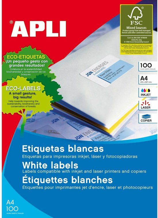 Apli Klevende etiketten 1272 70 x 35 mm Wit 100 Lakens