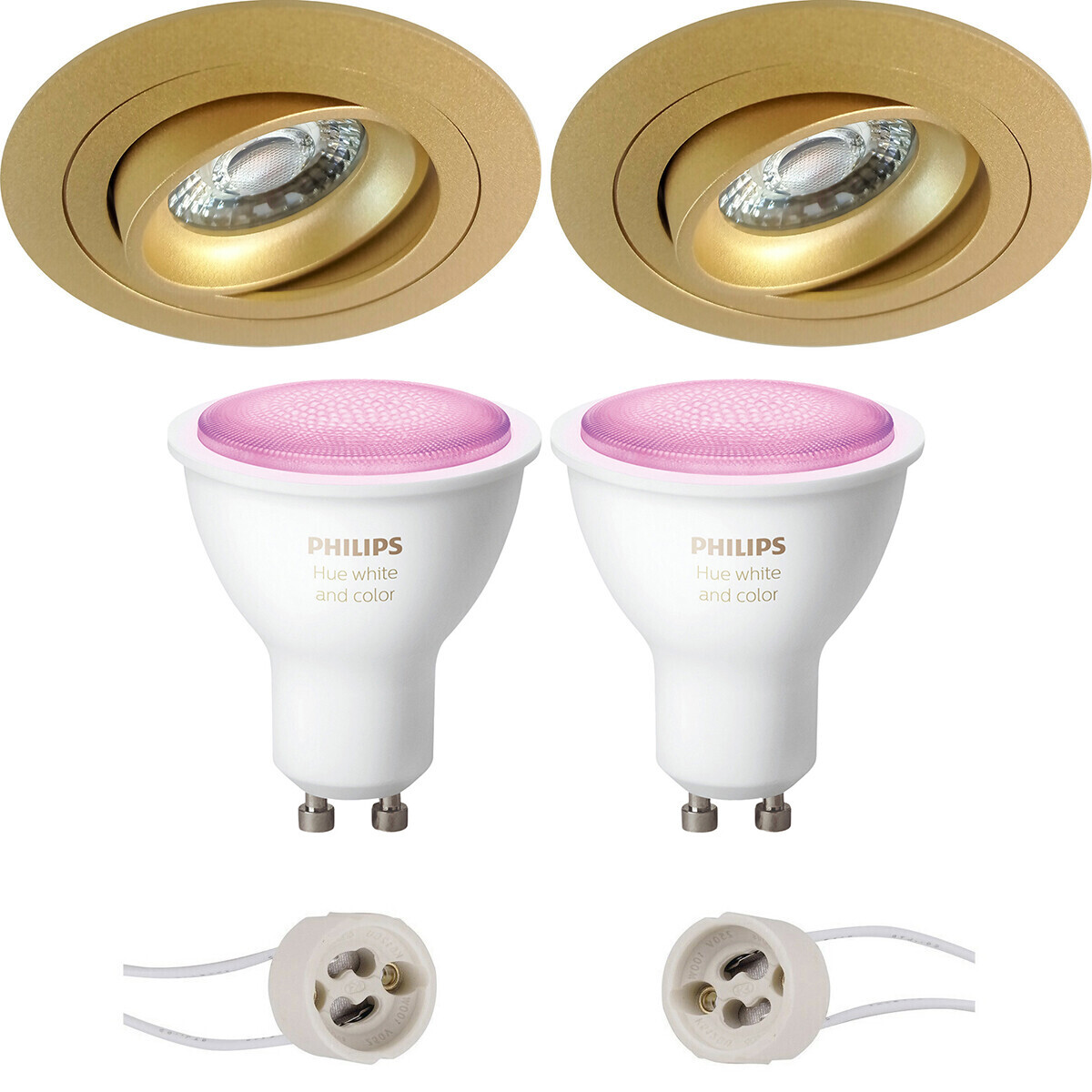 BES LED Pragmi Alpin Pro - Inbouw Rond - Mat Goud - Kantelbaar - Ø92mm - Philips Hue - LED Spot Set GU10 - White and Color Ambiance - Bluetooth