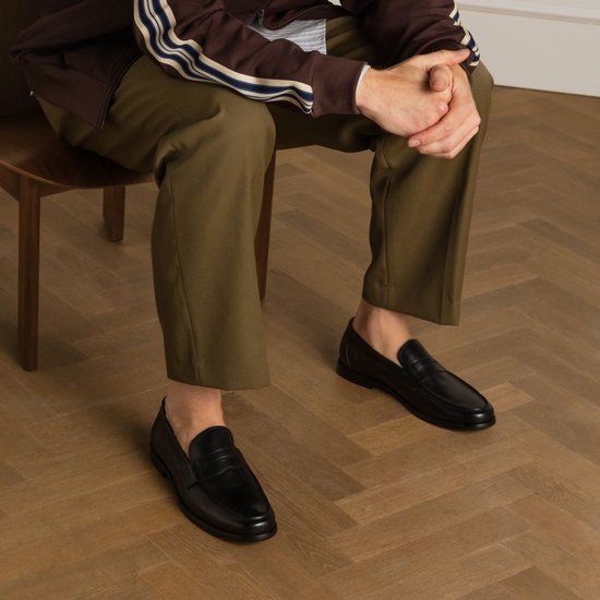 Manfield Heren Zwarte Leren Loafers Maat 41