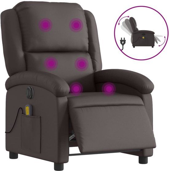 vidaXL Massagestoel elektrisch verstelbaar echt leer donkerbruin