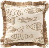 Dutch Decor NEMO - sierkussen 45x45 cm - gerecycled - jute franjes - Snow White - wit - Inclusief binnenkussen
