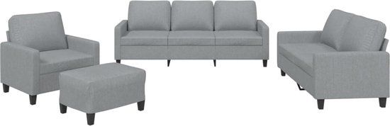 vidaXL 4-delige Loungeset met kussens stof lichtgrijs