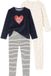 Vertbaudet Set van 2 fluwelen pyjama's met hartjes voor meisjes, ecru, maat 110