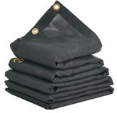 VEVOR vrachtwagenzeil 2,4 m x 5,5 m PVC-gecoate zwarte heavy-duty hoes met dubbele zak Messing oogjes Versterkte dubbele naaldstof Geschikt voor handmatig of elektrisch dumptrucksysteem
