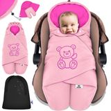 KIDIZ® Baby Slaapzak voor Buggy Voetenzak voor Autostoeltje & Wandelwagen Babyschaal, voor Winter met Kap + Babyslaapzak Deken voor Maxi-Cosi & Kinderwagen alle Gordelsystemen 3 & 5-Puntsgordel - Roze / Roze