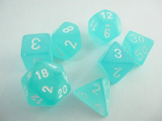 Chessex dobbelstenen set 7 polydice Frosted teal w/white