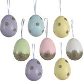 Decoris Paaseieren met stippen - 8 stuks - kunststof - pastel - D3,5 x H5 cm