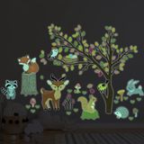 Ambiance Sticker Lichtgevende sticker - Herfstbosdieren - Fluorescerende muur-/plafondsticker voor kinderen - 60x80cm