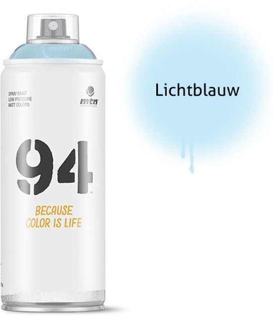 Montana-Colors 1x MTN94 spuitbus - 400ml spuitverf - Lichtblauw - Lage druk en matte afwerking - Spuitverf voor binnen en buiten gebruik voor vele doeleinden zoals klussen graffiti hobby en kunst