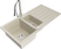 Mexen Andres évier en granit 1,5 bac avec égouttoir et mitigeur de cuisine Elia, beige