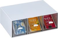 Merkloos Relaxdays theedoos, 3 vaks, kunststof, stapelbaar, wit/transparant