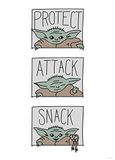 Mandalorian Komar Mandalorian The Child Protect Attack Snack - Grootte: 50 x 70 cm - Muurschildering, Poster, Kunstdruk (zonder lijst), Star Wars