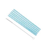Homéa Set van 6 herbruikbare kunststof rietjes, blauw en wit, gestreept, 23 cm + borstel