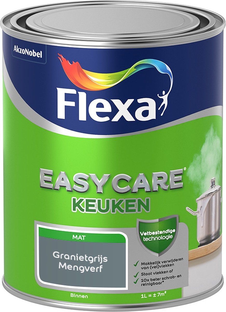 FLEXA Easycare Muurverf - Keuken - Mat - Granietgrijs - 1 liter