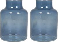 Floran Bloemenvaas Milan - 2x - transparant blauw glas - D15 x H20 cm