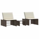 VidaXL Ligstoelen 2 st met tafel bruin poly rattan