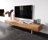 Meuble TV New Live-Edge 200 cm acacia naturel 4 portes pied acrylique