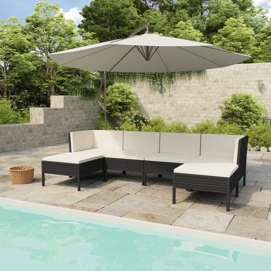The Living Store Loungeset Modular - Zwart - PE-rattan - 6-delig