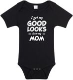 Bellatio Decorations Shoppartners Bv I get my good looks from my mom romper / rompertje - zwart - unisex - jongens / meisjes - kraamcadeau / geboorte cadeau - zwart rompertje voor baby 92