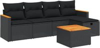 vidaXL 6-delige Loungeset met Kussens Poly Rattan Zwart
