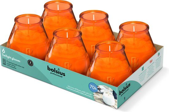 Bolsius - Twilight - Kaars in glas - Patio - Oranje - Tray 6 - 70 branduren