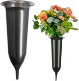 KADAX Grafvaas, vaas van kunststof, bloemenvaas, kunststof vaas voor bloemen, weerbestendige begraafplaats-vaas, vorstbestendige steekvaas voor graf, weerbestendige grafdecoratie (10 cm, met grondpen, grafiet)