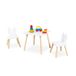 Relaxdays houten kindertafel met 2 stoeltjes, konijnenoren, 44x50x50 cm, wit-natuur