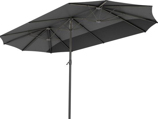 LifeGoods Dubbele Parasol - 270x460cm - Donkergrijs - Waterdicht - Oval